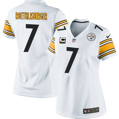 Women's Elite Ben Roethlisberger C Patch Nike Jersey White Road - #7 NFL Pittsburgh Steelers